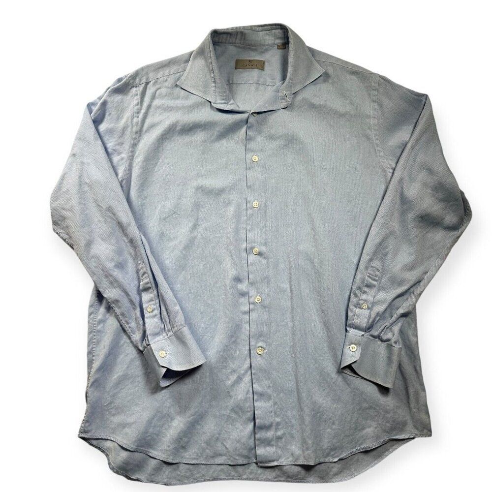 Canali 1934 Men's Dress Shirt 44/17.5 Gray Long Sleeve Button Up Cotton Italy